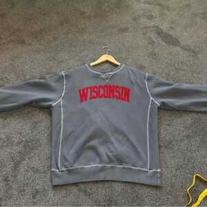 Gildan Grey Crewneck Sweatshirt with Red Wisconsin Applique